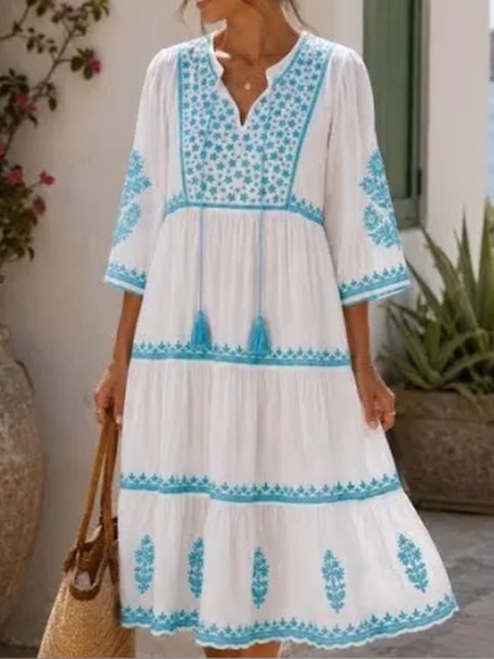 Soft Surroundings Juniper Maxi Dress Large Tiered Embroidered Boho Tassels NEW